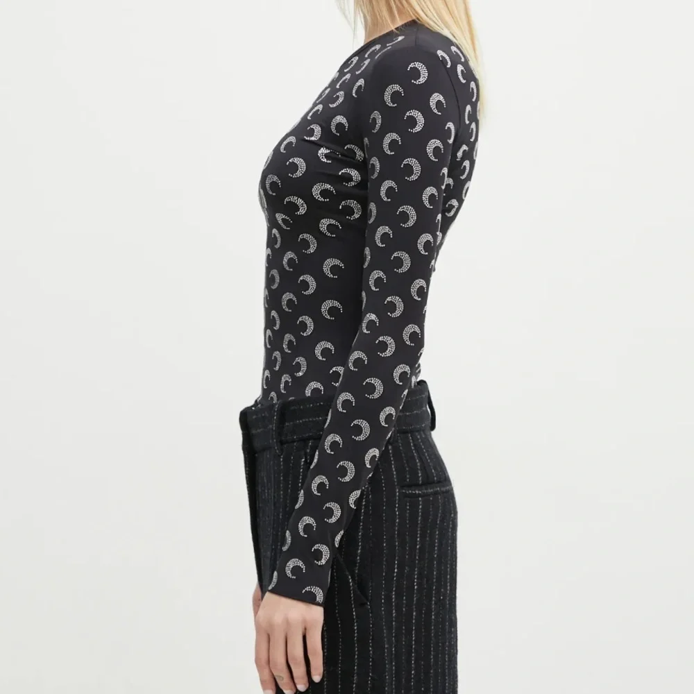 MARINE SERRE All Over Moon Black Second Skin Long Sleeve T-Shirt - Picture 3 of 8